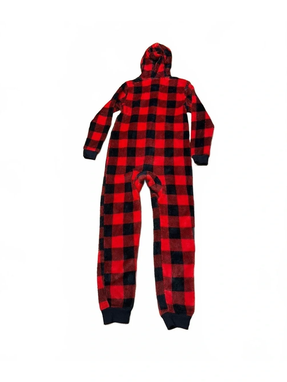 Cat & Jack Red Black Pjs Sleepwear Kids 10 Checkered Hooded 1 Piece Lumberjack